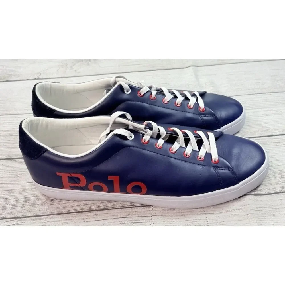 Polo Ralph Lauren Men’s Longwood Logo Spellout Blue Leather Shoes Size 15